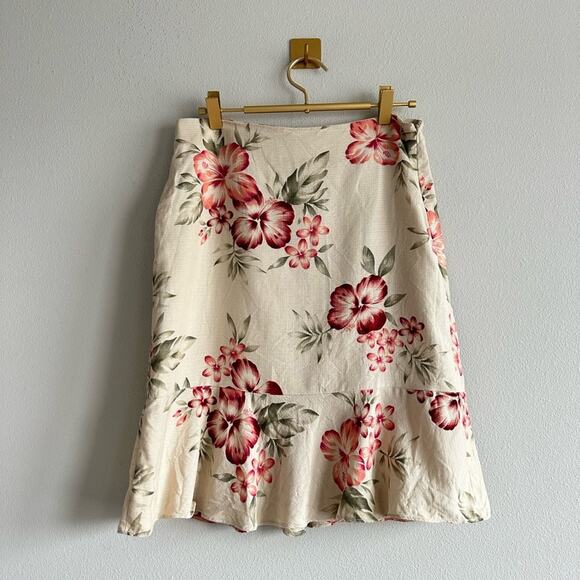 Vintage Brooks Brothers Floral Silk Cotton Skirt Sz 4 – Ruffle Hem Cottagecore - Picture 1 of 5